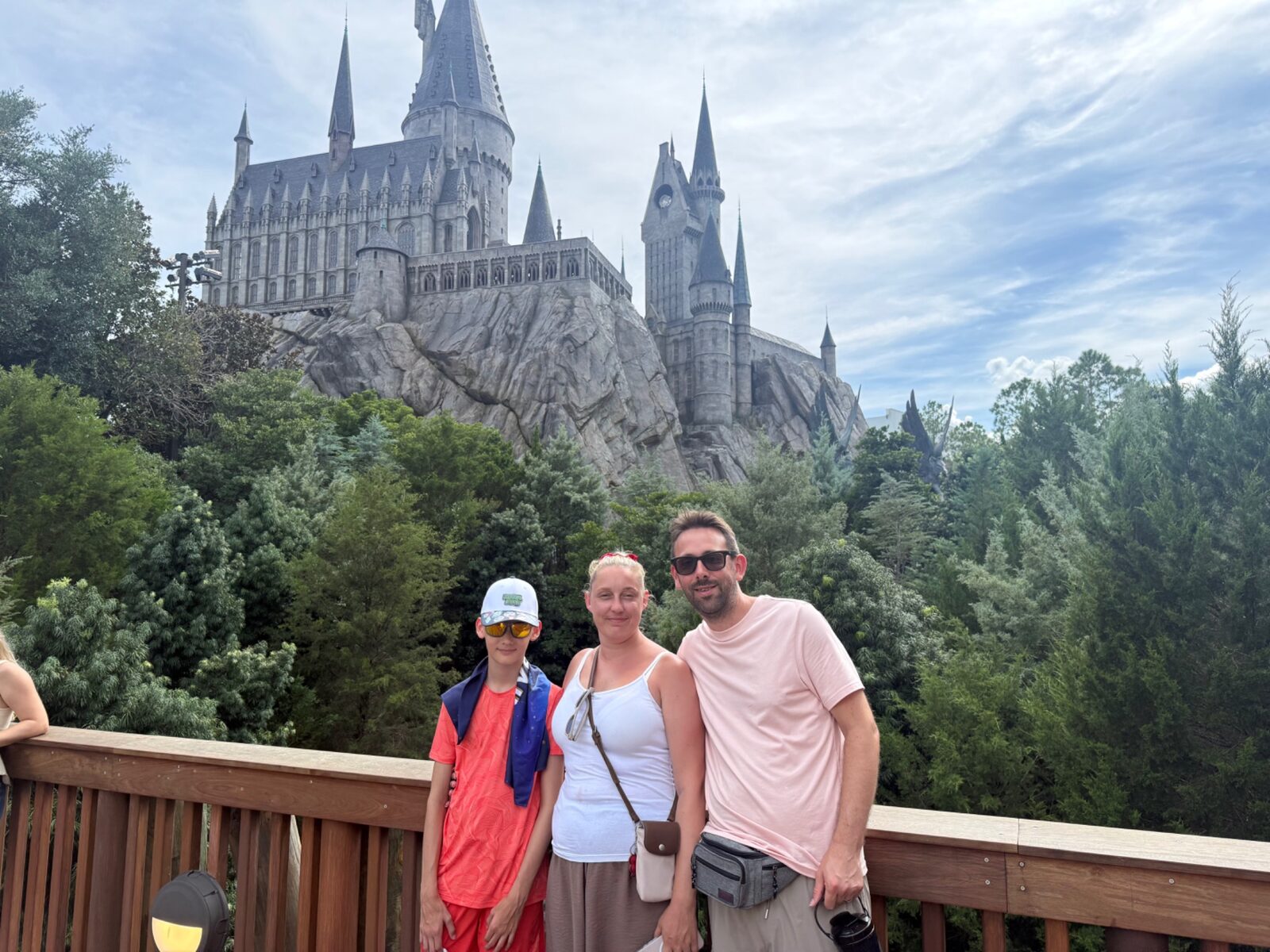 Will, Amie and Austin together in front of Hogwarts castle at Universal Orlando