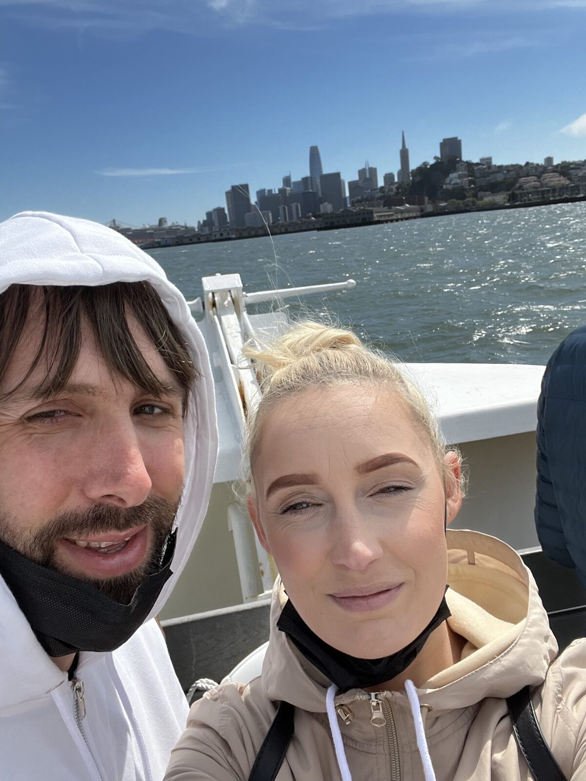 Will and Amie taking a boat trip during their honeymoon